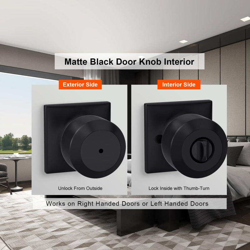 Haidms 6 Pack Black Door Knobs Interior  Privacy Interior Door Knob for Bedroom or Bathroom  Matte Black Door Knobs - Image 2